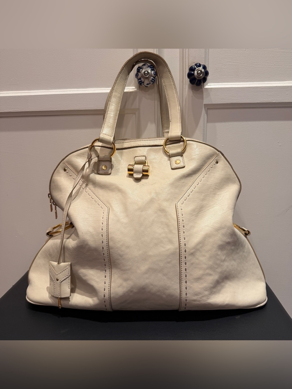 YSL Yves Saint Laurent Paris Off White Muse Bag Handbag Leather Satchel